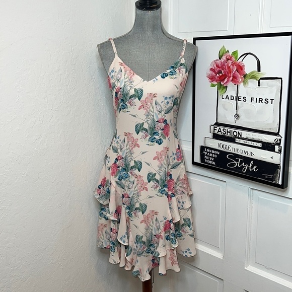 Parker Cream Floral Ruffle Tank Dress Size M - Picture 2 of 8